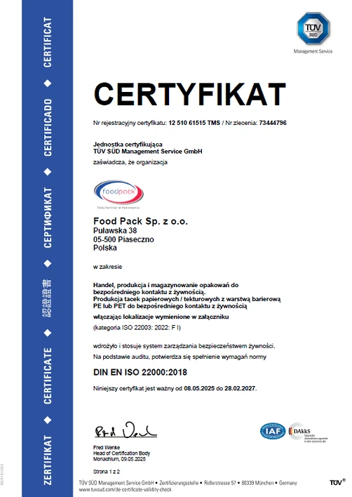 Certyfikat TÜV SÜD Management Service GmbH